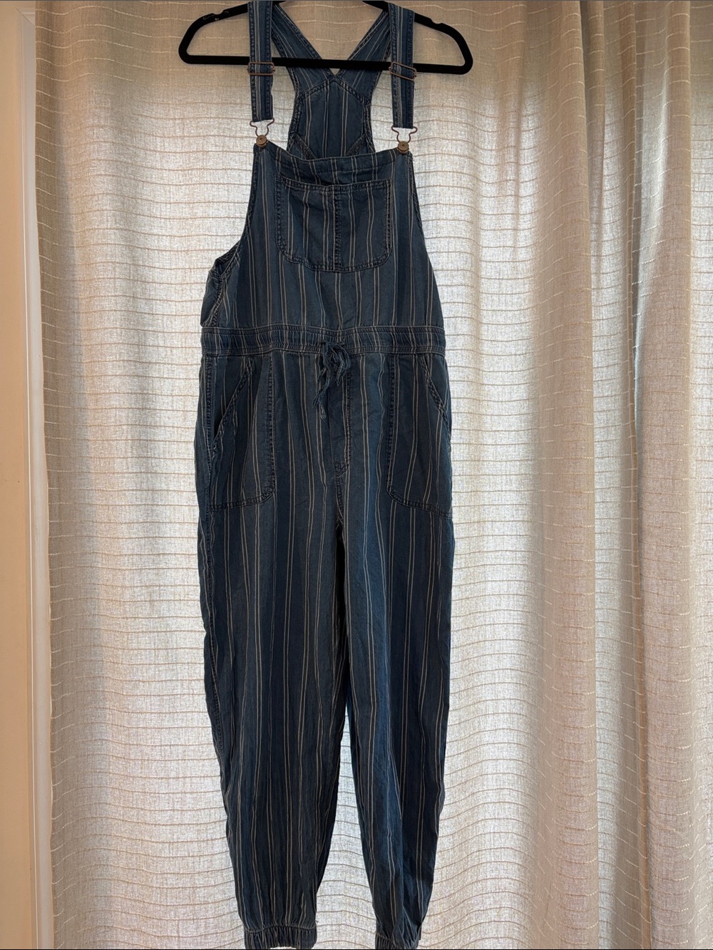 American Eagle Outfitters Striped Denim Overalls